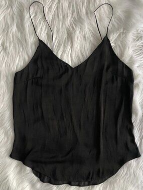 black satin silky v neck cami tank top thin strap size medium